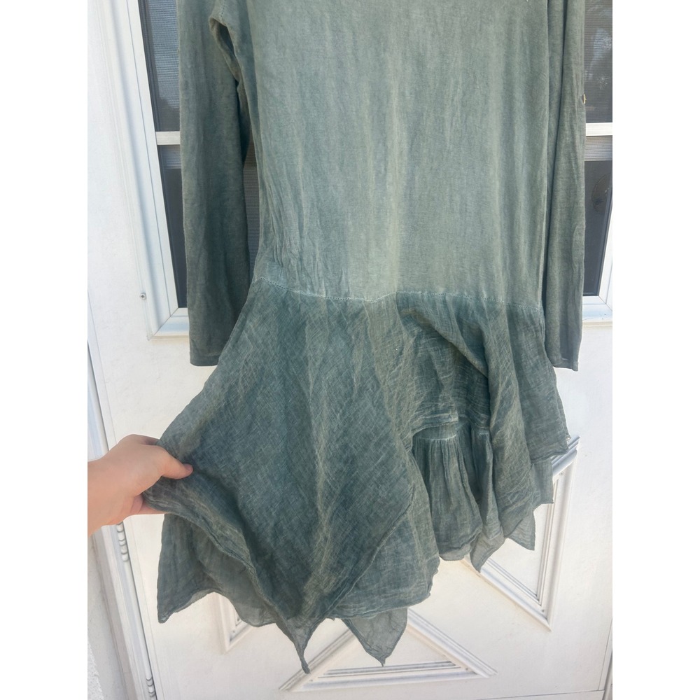 Made in Italy Sage Green Wool Blend Asymmetrical Lagenlook Boho Tunic Dress - Picture 4 of 8